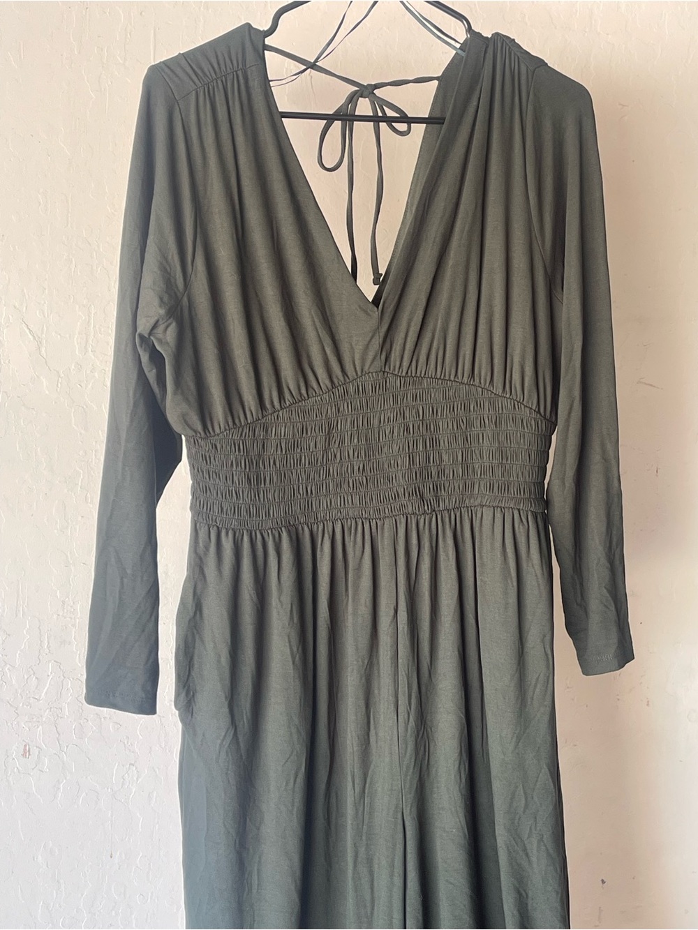 Old Navy Olive Green Long Sleeve Smocked Waist Jumpsuit